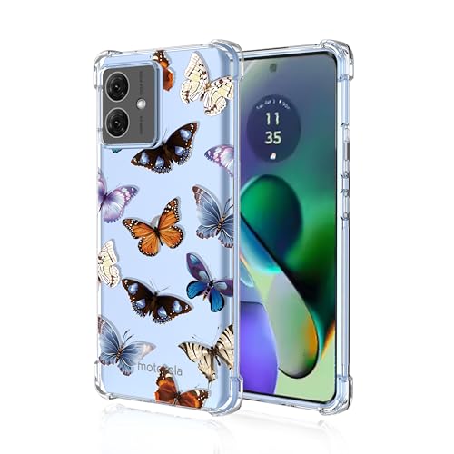 LACAE Transparent Schönes Handyhülle für Motorola Moto G54, Weiche Klare Farbenfrohe TPU Hülle, Stilvolle, Gut Aussehende Schutzhülle Hat Hübsche Bunter Schmetterling Dekoriert von LACAE