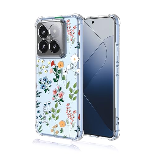 LACAE Transparent Schönes Handyhülle für Xiaomi 14, Weiche Klare Farbenfrohe TPU Hülle, Stilvolle, Gut Aussehende Schutzhülle Hat Hübsche Blumenstrauch Dekoriert von LACAE