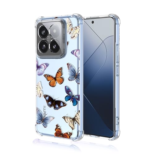 LACAE Transparent Schönes Handyhülle für Xiaomi 14, Weiche Klare Farbenfrohe TPU Hülle, Stilvolle, Gut Aussehende Schutzhülle Hat Hübsche Bunter Schmetterling Dekoriert von LACAE