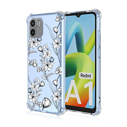 LACAE Transparent Schönes Handyhülle für Xiaomi Redmi A1/ Redimi A2, Weiche Klare Farbenfrohe TPU Hülle, Stilvolle, Gut Aussehende Schutzhülle Hat Hübsche Weiße Blume Dekoriert von LACAE