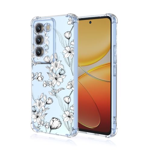 LACAE Transparent Schönes Handyhülle für vivo V40 SE 5G, Weiche Klare Farbenfrohe TPU Hülle, Stilvolle, Gut Aussehende Schutzhülle Hat Hübsche Weiße Blume Dekoriert von LACAE