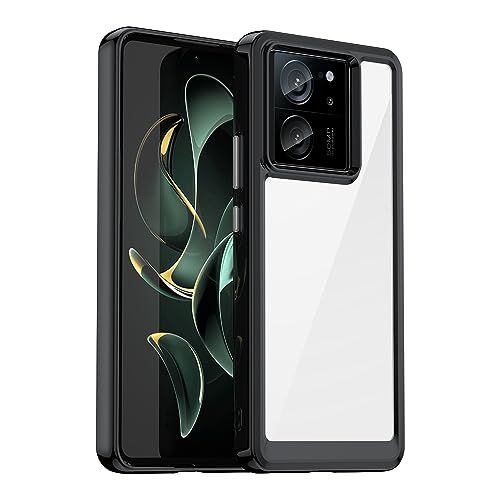 LACAE Xiaomi 13T/ Xiaomi 13T Pro Hülle, Transparente Acryl Stoßstange Handyhülle, Weichem TPU-Randrahmen Schutzhülle kompatibel für Xiaomi 13T/ Xiaomi 13T Pro, Schwarz von LACAE