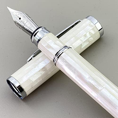 LACHIEVA Füllfederhalter Perlmutt Feine Feder aus deutscher Herstellung Luxuriöser Stift für jeden Urlaub Schönes Schreiben Handgemachtes Premium Stift Geschenkset für Damen und Herren (Perlweiß) von LACHIEVA LUX