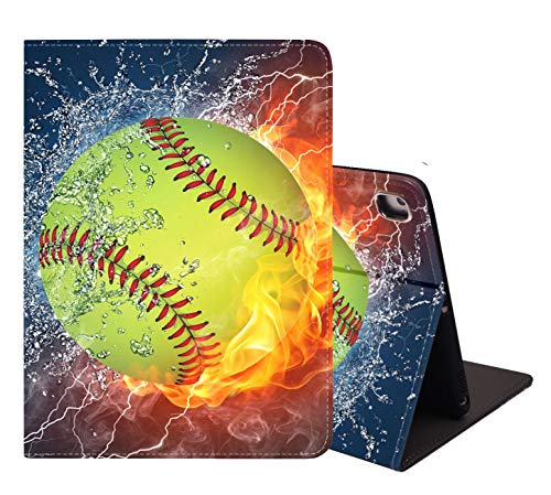 iPad Mini 5/Mini 4, iPad Mini 1/2/3, Lederhülle, Verstellbarer Ständer, automatische Wake&Sleep-Funktion, Smart Case für iPad Mini 5. / 4. Generation 7,9 Zoll – brennendes Softball-Feuer und Wasser von LACOMA