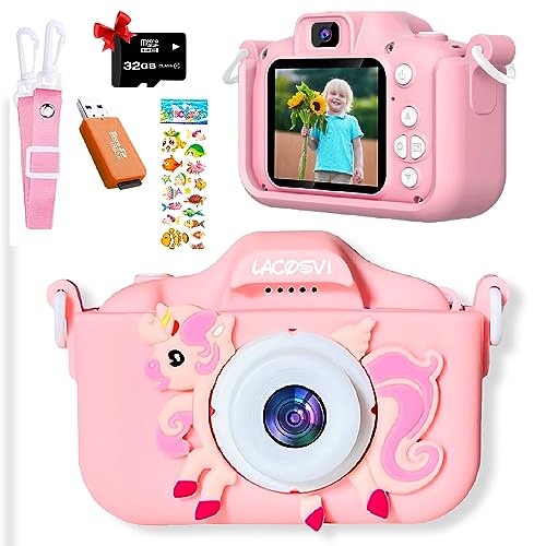 Lacosvi Kinderkamera, 5,1 cm (2 Zoll), 1080P HD, Selfie-Videokamera für Jungen und Mädchen, mit SD-Karte mit 32 GB, originelle Geburtstagsgeschenke für Kinder von 3 bis 12 Jahren, in Spanisch (Rosa) von LACOSVI