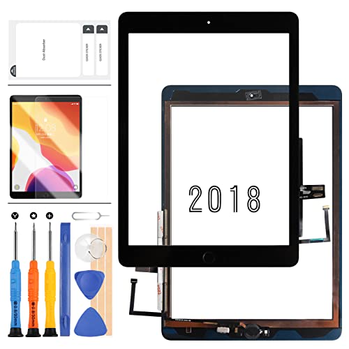 Digitizer Compatible für iPad 24,6 cm (9,7 Zoll) 2018/iPad 6 6. Generation A1893 A1954 Touchscreen-Ersatzteile, (kein LCD) Sensor-Glasscheibe mit Displayschutzfolie und Werkzeug (schwarz mit Knopf) von LADYSON