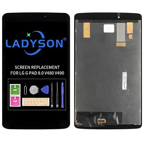 Ersatz-LCD-Display für LG G Pad 8.0 V480 V490, Touchscreen-Digitizer, Frontscheibe und LCD-Bildschirm-Reparatur mit Werkzeug (schwarz ohne Rahmen) von LADYSON