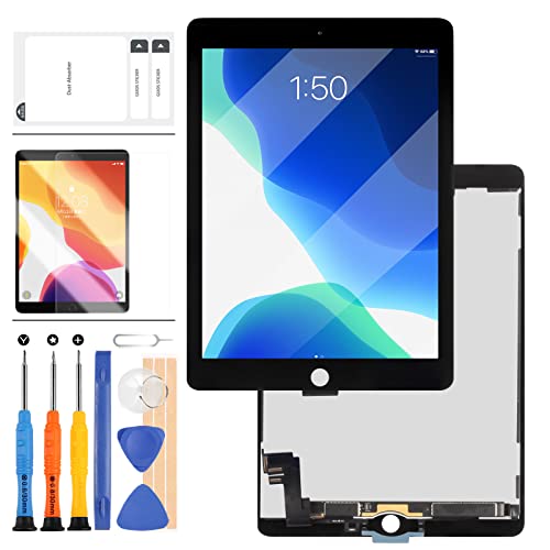 Ersatz-Pat-Set Compatible für iPad Air 2 2. Generation A1566 A1567, LCD-Display, Touchscreen, inkl. Werkzeug und Displayschutzfolie (schwarz) von LADYSON