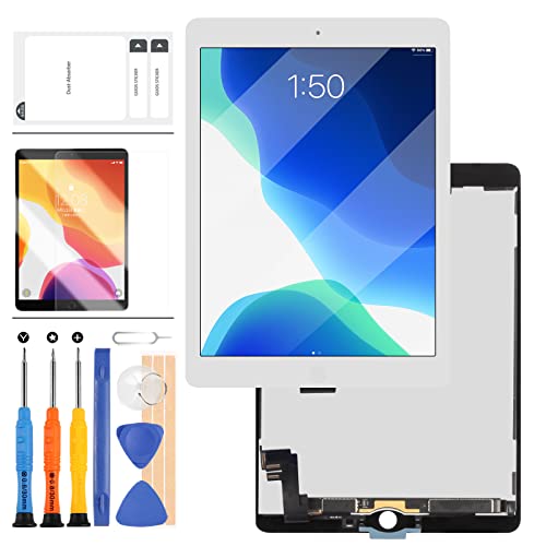 Ersatz-Pat-Set Compatible für iPad Air 2 2. Generation A1566 A1567, LCD-Display, Touchscreen, inkl. Werkzeug und Displayschutzfolie (weiß) von LADYSON