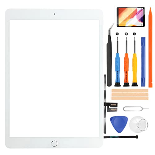 Ersatzdisplay Kompatibel für iPad 9 (9. Generation) für iPad 10.2 2021 Touch Glas Panel Digitizer Modell A2602 A2603 A2604 A2605 Reparaturset + Home-Button mit Displayschutz Glas + Werkzeug (weiß) von LADYSON