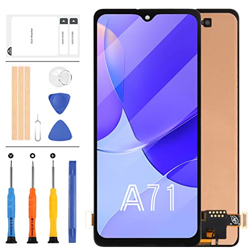 LADYSON Bildschirm Ersatz für Samsung Galaxy A71 A715 A715F A715FD 6,7 Zoll LCD Display Touchscreen Digitizer Montagesensor Vollglas Linsen-Kit mit gratis Werkzeug (schwarz ohne Rahmen) von LADYSON
