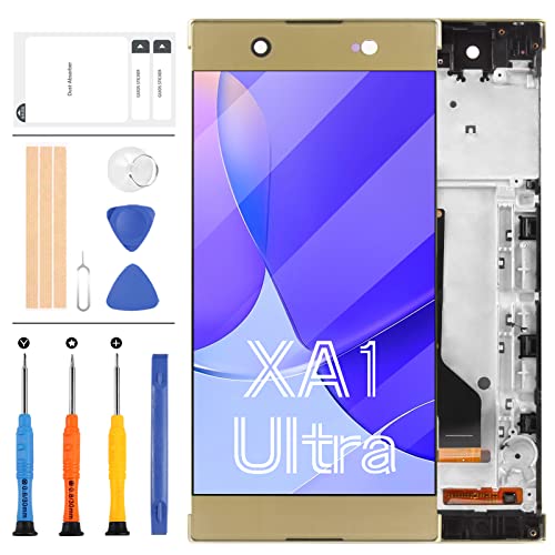 LADYSON Ersatzdisplay für Sony Xperia XA1 Ultra C7 G3221 G3212 G3223 G3226 LCD Display Touch Glas Digitizer Montage mit Rahmen Reparatur Teile Kits + Gratis Werkzeug (Gold) von LADYSON