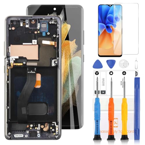 LADYSON OLED-LCD-Bildschirm für Samsung Galaxy S21 Ultra 5G SM-G998B SM-G998B/DS SM-G998U SM-G998W Ersatz LCD Display Touchscreen Digitizer Assembly mit Werkzeugen (Schwarz mit Rahmen) von LADYSON
