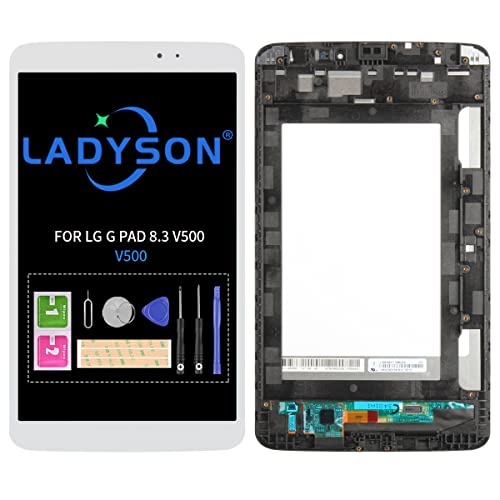 LCD-Bildschirm Ersatz für LG G Pad 8.3 V500 LCD Display Touchscreen Digitizer Full Matrix Glas Sensor Panel Lens Assembly Wifi Version Teile mit kostenlosem Reparaturwerkzeug (weiß mit Rahmen) von LADYSON