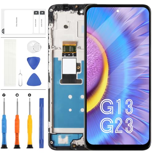 LCD-Bildschirm für Motorola Moto G13/G23 2023, LCD-Display, Touch-interner Digitizer für Moto G13/G23, Ersatz-Montage mit Werkzeug-Set (Schwarz mit Rahmen) von LADYSON
