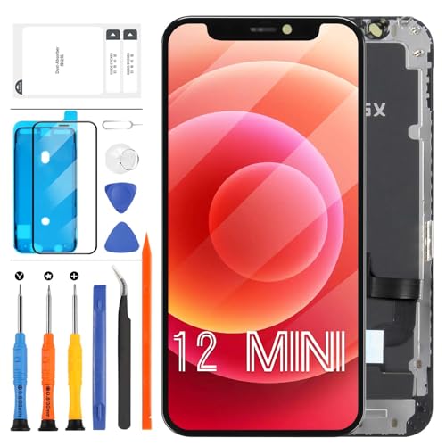 OLED-LCD-Bildschirm für iPhone 12 Mini, Ersatz-Bildschirm, kein LCD-Bildschirm, 15,4 cm (6,1 Zoll), Full HD, COF, für iPhone 12, Mini-Display, LCD-Touchscreen, Digitizer, Montage mit Werkzeug, Schwarz von LADYSON