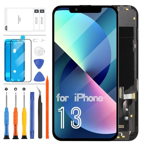 OLED-LCD-Bildschirm für iPhone 13, Ersatz-Bildschirm, kein LCD-Bildschirm, 15,4 cm (6,1 Zoll), Full HD, COF, für iPhone 13, LCD-Touchscreen, Digitizer, Montage mit Werkzeugen (große Größe) von LADYSON