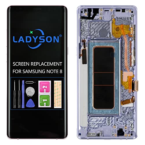 Original für Samsung Galaxy Note 8 LCD Bildschirm Ersatz für Note 8 2017 N950 SM-N9500 N950F/DS/W/U LCD Display Touch Sensor Glas Scheibe Digitizer Montage Reparaturteile Kit (Blau mit Rahmen) von LADYSON