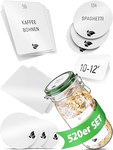 LAEVU Vorratsetiketten selbstklebend | 520 Stück | XXL Stickers Set für Vorratsdosen | Aufkleber Rund Minimalistisch & Wasserfest | Etiketten Küche | Weiß von LAEVU