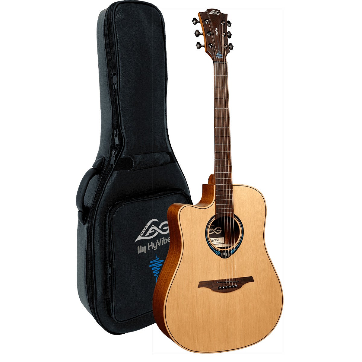 LAG Guitars Tramontane HyVibe 10 TLHV10DCE-LB Satin Left-Handed Electro-Acoustic Guitar with Gig Bag LAG Guitars Tramontane HyVibe 10 TLHV10DCE-LB Satin Left-Handed Electro-Acoustic Guitar with Gig Bag von LAG Guitars
