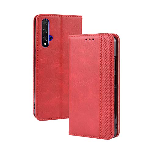 LAGUI Adatto per Huawei Nova 5T Cover Protettiva in Morbido TPU + PU Custodia Portafoglio a Chiusura Magnetica Con Pacchetto Anticaduta Antiscivolo Antiurto, Rosso von LAGUI