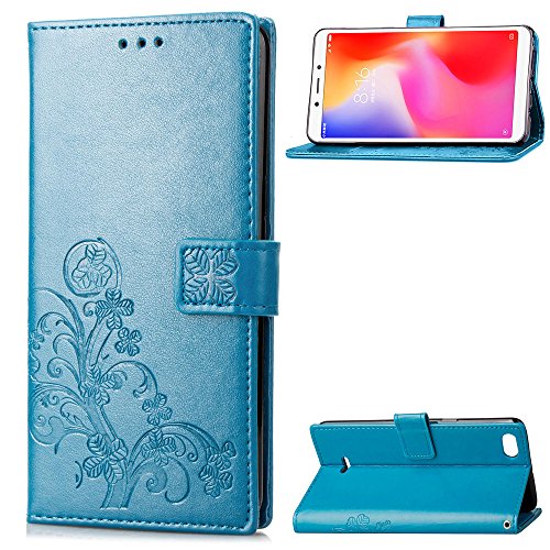 LAGUI Hülle Geeignet für Xiaomi Redmi 6A, Schönes Muster Brieftasche Lederhülle mit Kartenfächern Fach und Magnetische Verschluss, Anti-Scratch, stoßfeste Handyhülle. Blau von LAGUI