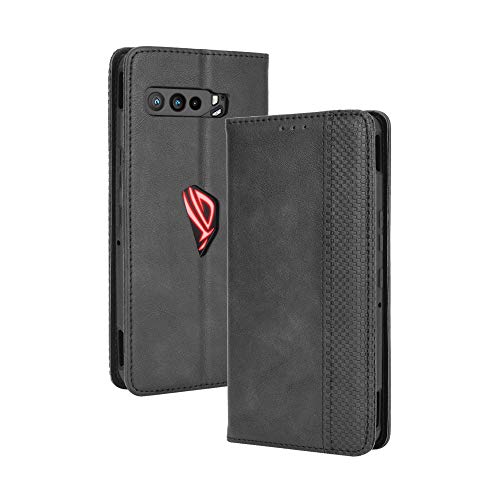 LAGUI Kompatible für Asus ROG Phone 3 ZS661KS Hülle, Leder Flip Case Schutzhülle für Handy mit Kartenfach Stand und Magnet Funktion als Brieftasche, schwarz von LAGUI