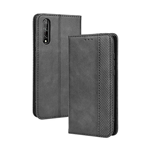 LAGUI Kompatible für Huawei P Smart S Hülle, Leder Flip Case Schutzhülle für Handy mit Kartenfach Stand und Magnet Funktion als Brieftasche, schwarz von LAGUI