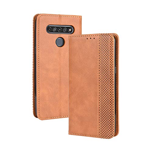 LAGUI Kompatible für LG K61 Hülle, Leder Flip Case Schutzhülle für Handy mit Kartenfach Stand und Magnet Funktion als Brieftasche, braun von LAGUI