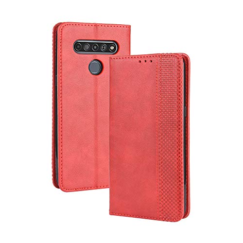 LAGUI Kompatible für LG K61 Hülle, Leder Flip Case Schutzhülle für Handy mit Kartenfach Stand und Magnet Funktion als Brieftasche, rot von LAGUI