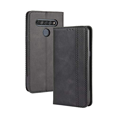 LAGUI Kompatible für LG K61 Hülle, Leder Flip Case Schutzhülle für Handy mit Kartenfach Stand und Magnet Funktion als Brieftasche, schwarz von LAGUI