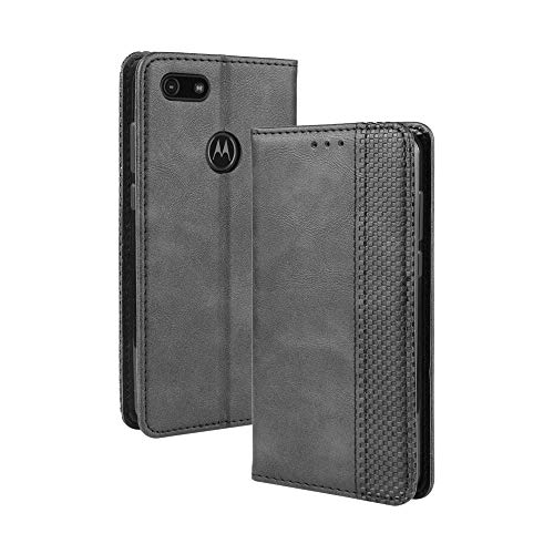 LAGUI Kompatible für Motorola Moto E6 Play Hülle, Leder Flip Case Schutzhülle für Handy mit Kartenfach Stand und Magnet Funktion als Brieftasche, schwarz von LAGUI