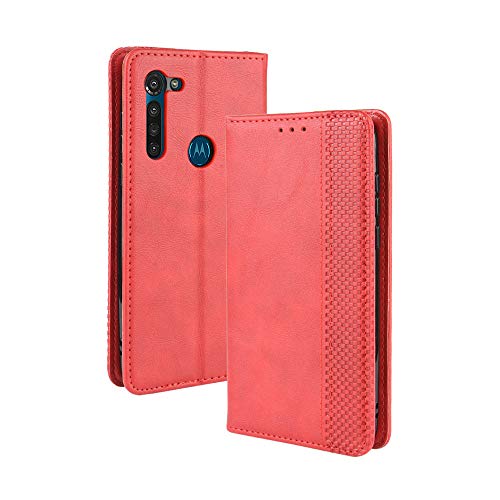 LAGUI Kompatible für Motorola Moto G8 Power Hülle, Leder Flip Case Schutzhülle für Handy mit Kartenfach Stand und Magnet Funktion als Brieftasche, rot von LAGUI