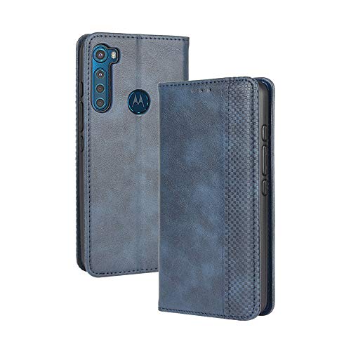 LAGUI Kompatible für Motorola One Fusion Plus Hülle, Leder Flip Case Schutzhülle für Handy mit Kartenfach Stand und Magnet Funktion als Brieftasche, Blau von LAGUI