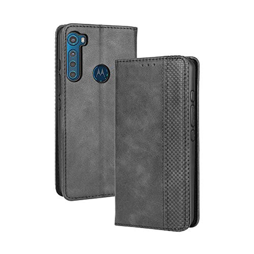 LAGUI Kompatible für Motorola One Fusion Plus Hülle, Leder Flip Case Schutzhülle für Handy mit Kartenfach Stand und Magnet Funktion als Brieftasche, schwarz von LAGUI