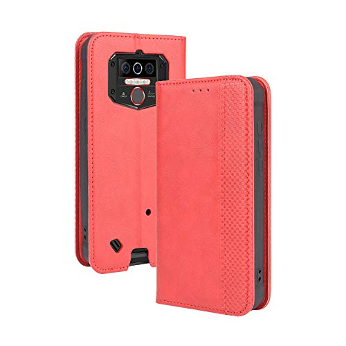 LAGUI Kompatible für Oukitel WP5 Hülle, Leder Flip Case Schutzhülle für Handy mit Kartenfach Stand und Magnet Funktion als Brieftasche, rot von LAGUI