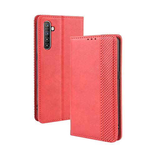 LAGUI Kompatible für Realme X2 Hülle, Leder Flip Case Schutzhülle für Handy mit Kartenfach Stand und Magnet Funktion als Brieftasche, rot von LAGUI