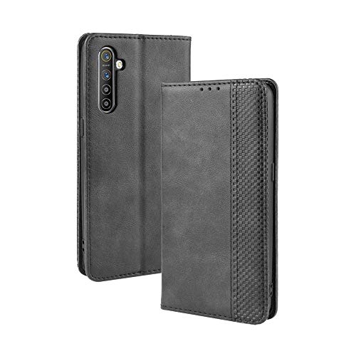 LAGUI Kompatible für Realme X2 Hülle, Leder Flip Case Schutzhülle für Handy mit Kartenfach Stand und Magnet Funktion als Brieftasche, schwarz von LAGUI