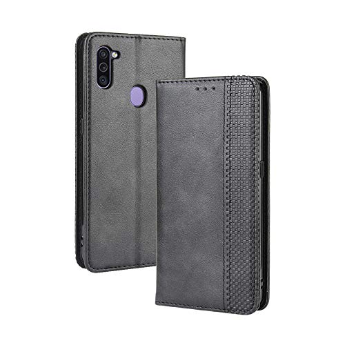 LAGUI Kompatible für Samsung Galaxy M11 Hülle, Leder Flip Case Schutzhülle für Handy mit Kartenfach Stand und Magnet Funktion als Brieftasche, schwarz von LAGUI