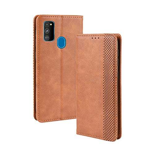 LAGUI Kompatible für Samsung Galaxy M21 Hülle, Leder Flip Case Schutzhülle für Handy mit Kartenfach Stand und Magnet Funktion als Brieftasche, braun von LAGUI