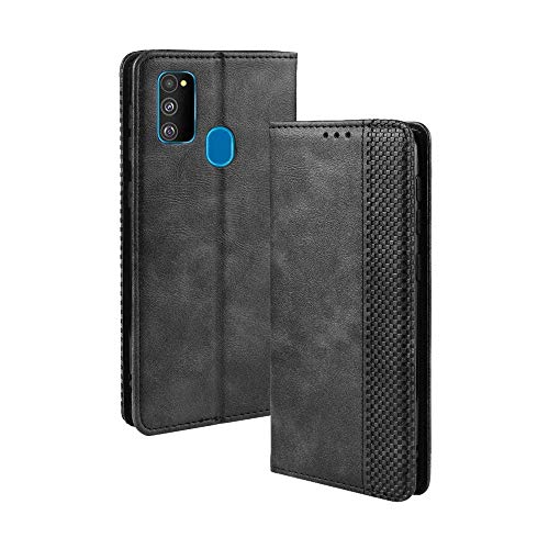 LAGUI Kompatible für Samsung Galaxy M21 Hülle, Leder Flip Case Schutzhülle für Handy mit Kartenfach Stand und Magnet Funktion als Brieftasche, schwarz von LAGUI