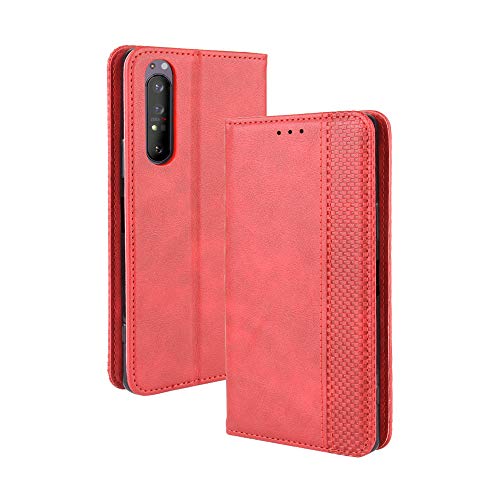 LAGUI Kompatible für Sony Xperia 5 II Hülle, Leder Flip Case Schutzhülle für Handy mit Kartenfach Stand und Magnet Funktion als Brieftasche, rot von LAGUI
