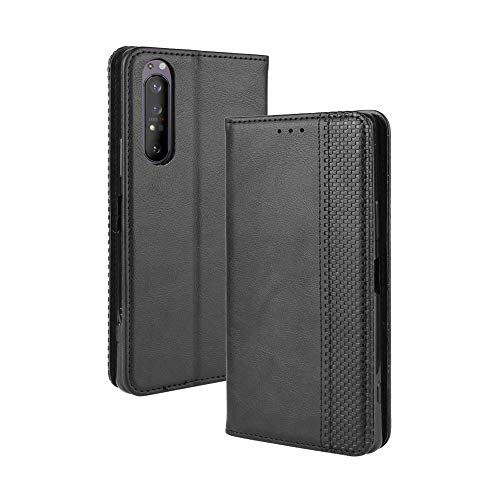 LAGUI Kompatible für Sony Xperia 5 II Hülle, Leder Flip Case Schutzhülle für Handy mit Kartenfach Stand und Magnet Funktion als Brieftasche, schwarz von LAGUI