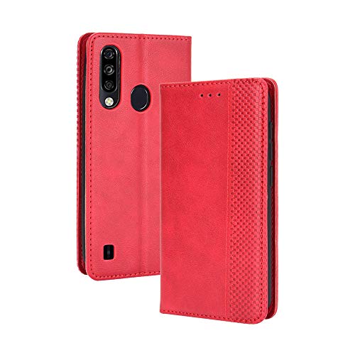 LAGUI Kompatible für ZTE Blade A7 2020 Hülle, Leder Flip Case Schutzhülle für Handy mit Kartenfach Stand und Magnet Funktion als Brieftasche, rot von LAGUI