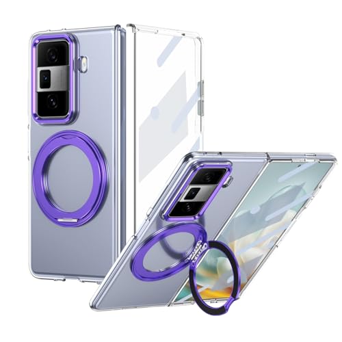 Handy-Klapphülle Compatible with Honor Magic VS3 Case with Screen Protector, 360°Rotatable Ring Kickstand, Military Grade Shockproof Translucent Protective Case, Crystal Clear Hüllenabdeckung(Purple) von LAHDFKAJ