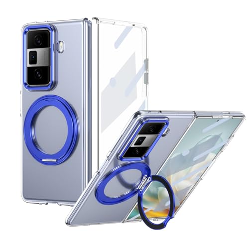 Handy-Klapphülle Compatible with Honor Magic VS3 Case with Screen Protector, 360°Rotatable Ring Kickstand, Military Grade Shockproof Translucent Protective Case, Crystal Clear Hüllenabdeckung(Blue) von LAHDFKAJ