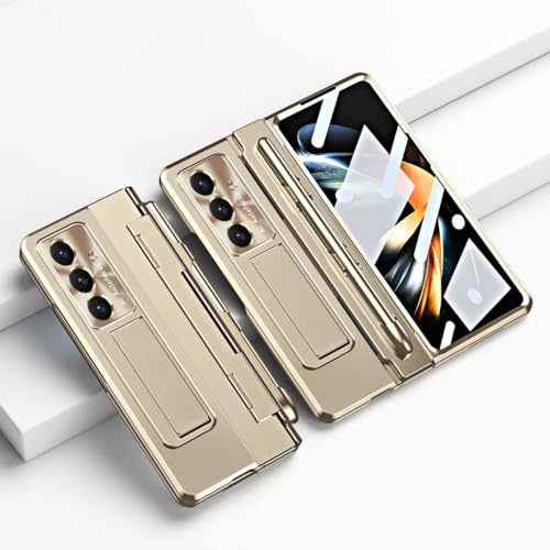 Handyhüllen-Pakete Kompatibel mit Samsung Galaxy Z Fold 7 Hülle [Versteckter Ständer] [Kabelloses Laden] [mit Stift] Robuste, stoßfeste 360-Grad-Vollschutzhülle + Ständer Hülle(Champagne gold) von LAHDFKAJ
