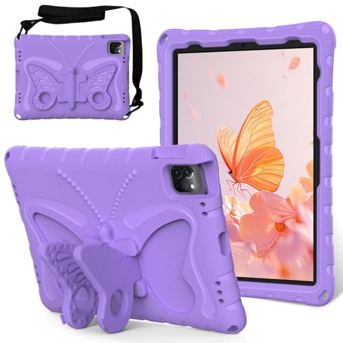 Tablet-Hüllen Compatible with iPad Air 11inch (M3 2025 7th/M2 2024 6th) Case,Lightweight EVA Kid Friendly Shockproof Protective Case,Shoulder Strap Case Butterfly Kids Case Tablet-PC-Hülle(Purple) von LAHDFKAJ