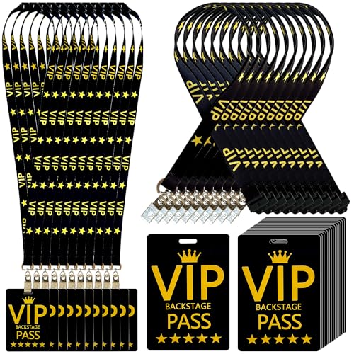 Schlüsselbänder mit PVC-Passkarten, schwarzes Umhängeband mit drehbaren Metall-Clips, PVC-VIP-Karten für Backstage Schule, Konzert, Party, Geburtstag, Gaming, Filmabend, Dekoration, 30 Sets Schlüsselbänder mit PVC-Passkarten, schwarzes Umhängeband mit drehbaren Metall-Clips, PVC-VIP-Karten für Backstage Schule, Konzert, Party, Geburtstag, Gaming, Filmabend, Dekoration, 30 Sets von LAIAMER