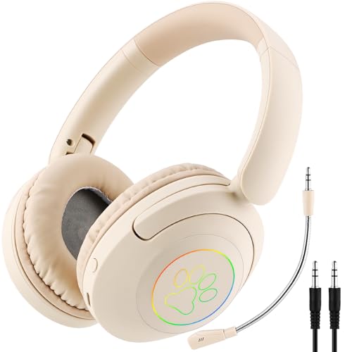 LAIBUY Bluetooth Kopfhörer Over Ear, Kabellose Kopfhörer mit 5 EQ-Modi, 60H Spielzeit Faltbare Leichte Bluetooth Kopfhörer mit LED Hi-Fi Stereo Sound für Büro/Handy/Spiel/PC (Khaki) von LAIBUY